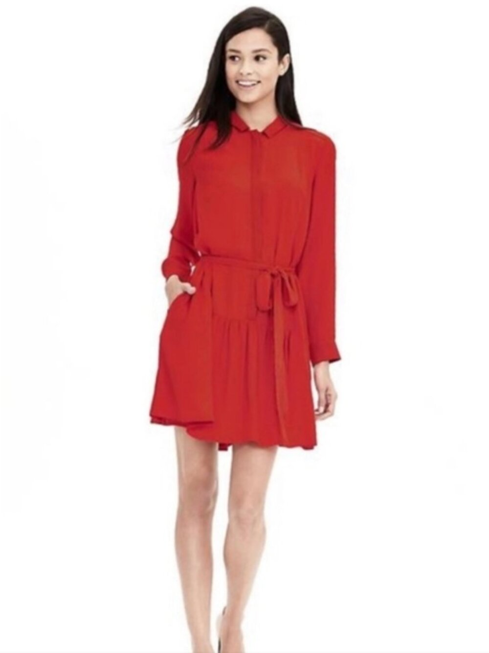 Banana Republic Red Crepe Shirt Dress